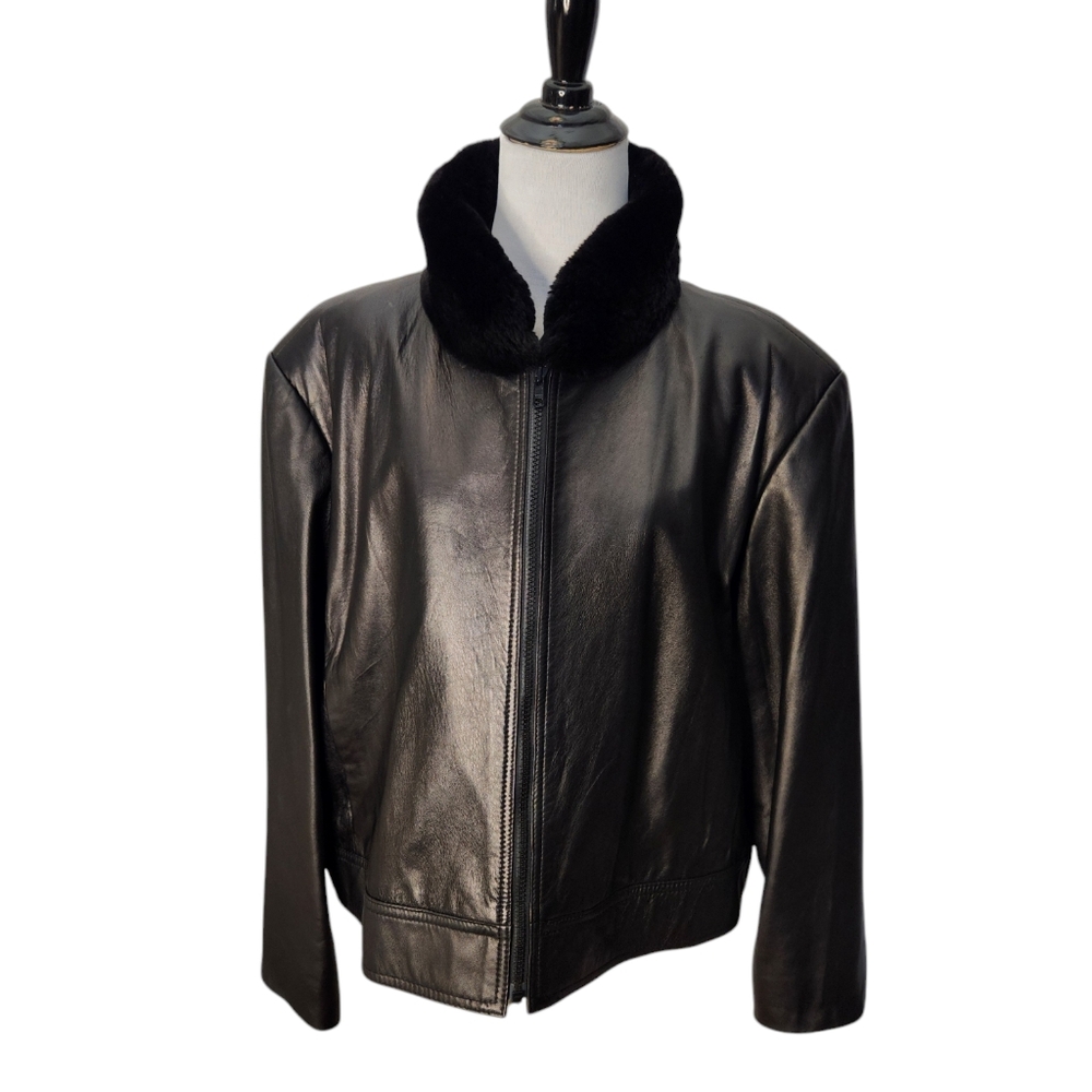 Women's‎ Black Henrig Fine Fur and Buttery Leather Jacket Size XL